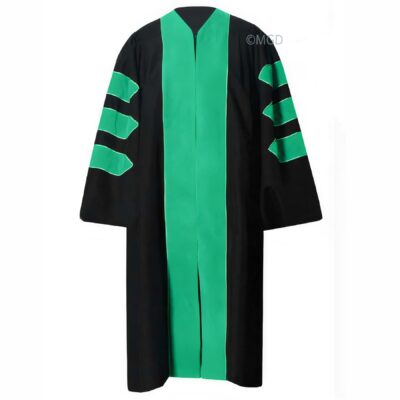 ''Black American Doctoral Gown with Emerald Green Piping''>