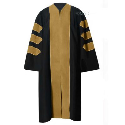 ''Black American Doctoral Gown with Golden Piping''>