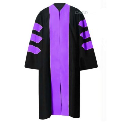 ''Black American Doctoral Gown with Lavender Piping''>