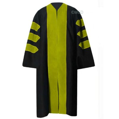 ''Black American Doctoral Gown with Lemon Green Piping''>