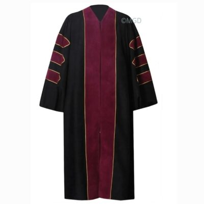 ''Black American Doctoral Gown with Maroon Piping''>