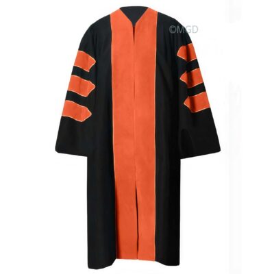 ''Black American Doctoral Gown with Orange Piping''>