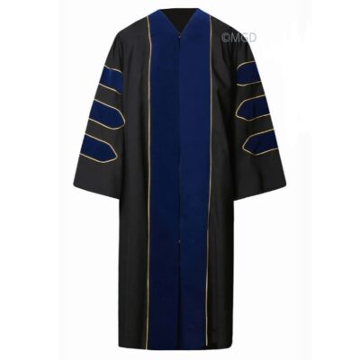 ''Black American Doctoral Gown with Royal Blue Piping''>