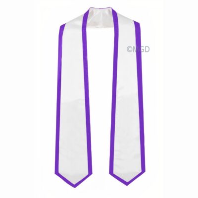 ''White Graduation Stole with Purple Piping''>