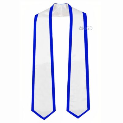 ''White Graduation Stole with Royal Blue Piping''>