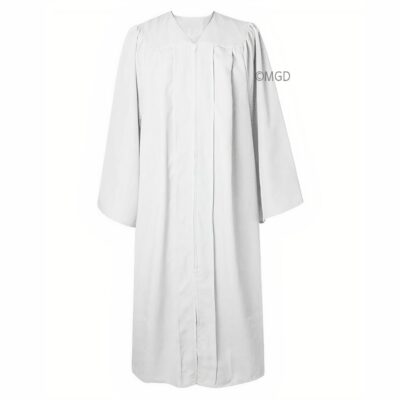 ''White Matte Zipper High School Graduation Gown''>